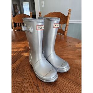 Hunter Original Metallic Silver Rubber Rain Boots girl's Size 12/13 Kids
